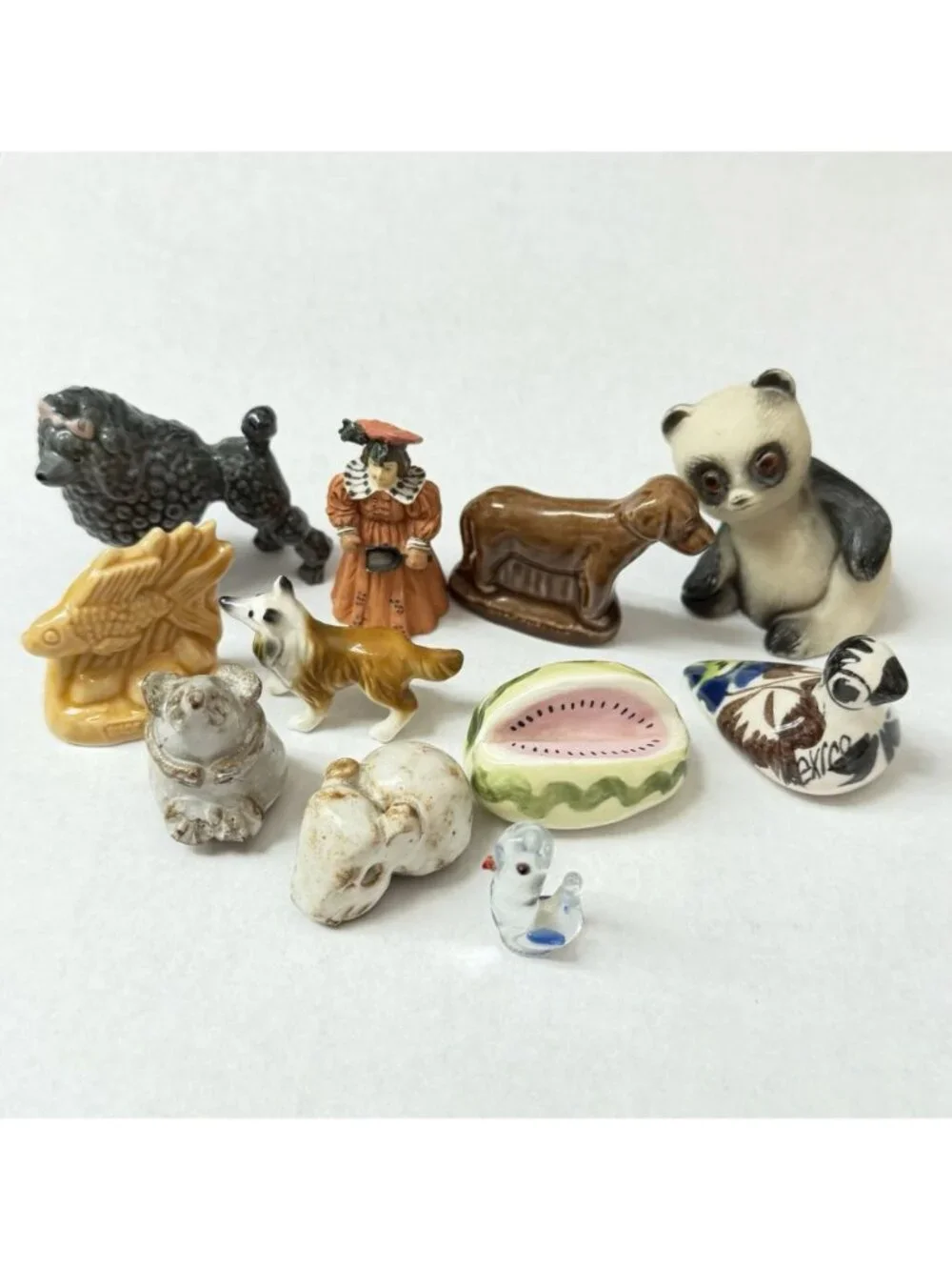Lot 11 Mini Figures Wade Whimsies Panda Mouse Talavera Collie Poodle Bird Fish